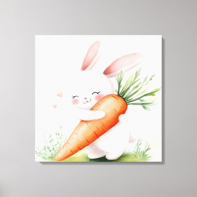 Toile Lapin de printemps à l'aquarelle mignon Carotte (Recto)