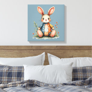 Toile Lapin Patchwork Fantaisiste Cottagecore Bois