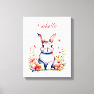 Toile Lapin personnalisé aux fleurs roses