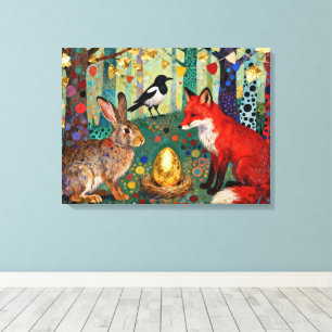 Toile Lapin, Pie, Renard et « L'Œuf d'or de l'oie »