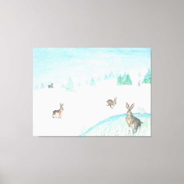 Toile Lapins Assis Et Saut Sur Neige (Recto)
