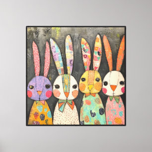 Toile Lapins de Pâques fantaisistes en patchwork