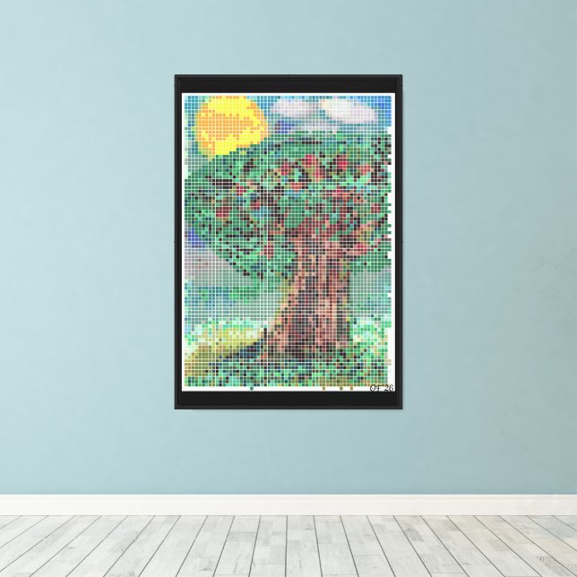 Toile L'arbre de pommier en pixels (Insitu (Plancher de Bois))