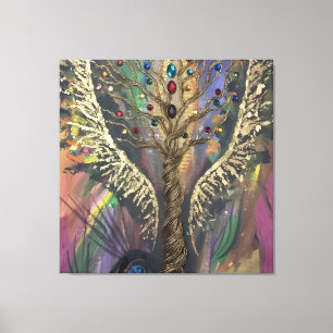 Toile L'arbre divin de la vie ailes célestes et joyaux