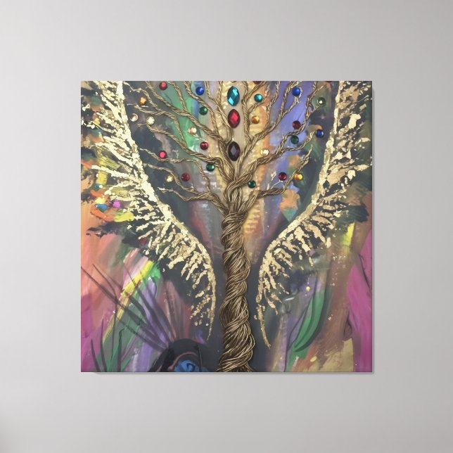 Toile L'arbre divin de la vie ailes célestes et joyaux  (Recto)