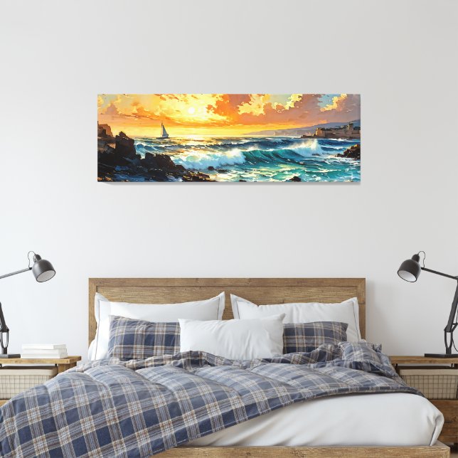 Toile Large Mer Méditerranée coucher de soleil doré (Insitu(Chambre))