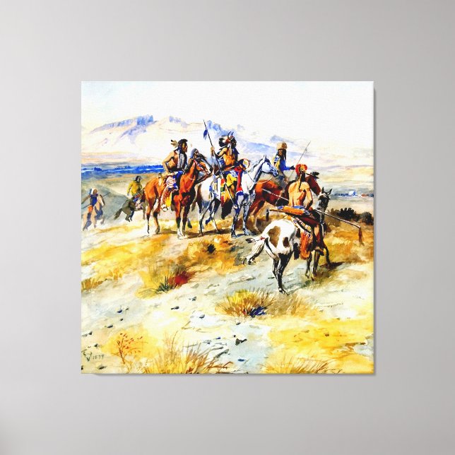 Toile « L'Arrivée de l'Homme Blanc » par Charles M Russe (Recto)