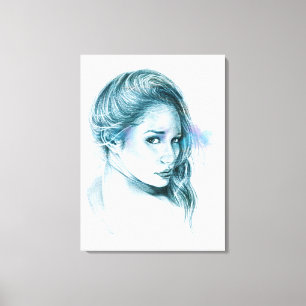 Toile L'art de crayon de portrait de fille dans le bleu