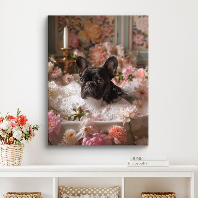 Toile L'art du chien de taureau français | Frenchie dans (Black Frenchie Art)