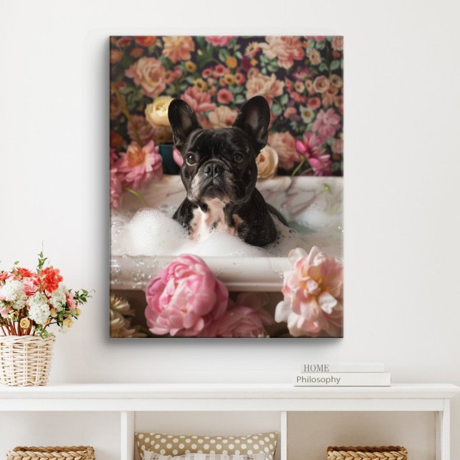 Toile L'art du chien de taureau français | Frenchie dans (Black Frenchie Art)