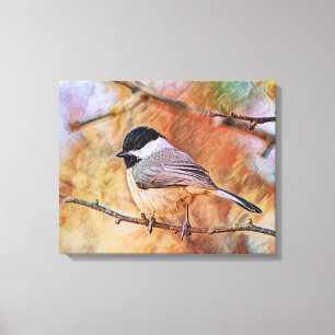 Toile L'art photographique de l'oiseau de chickadee mign