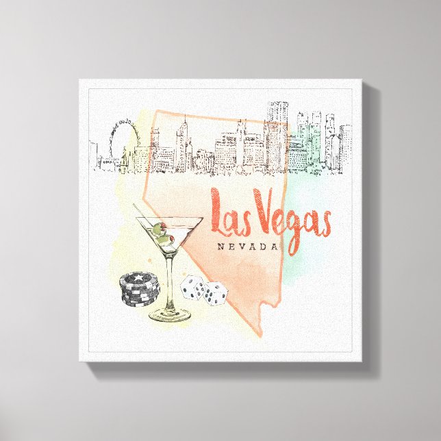 Toile Las Vegas, Nevada | Image d'esquisse d'aquarelle (Recto)