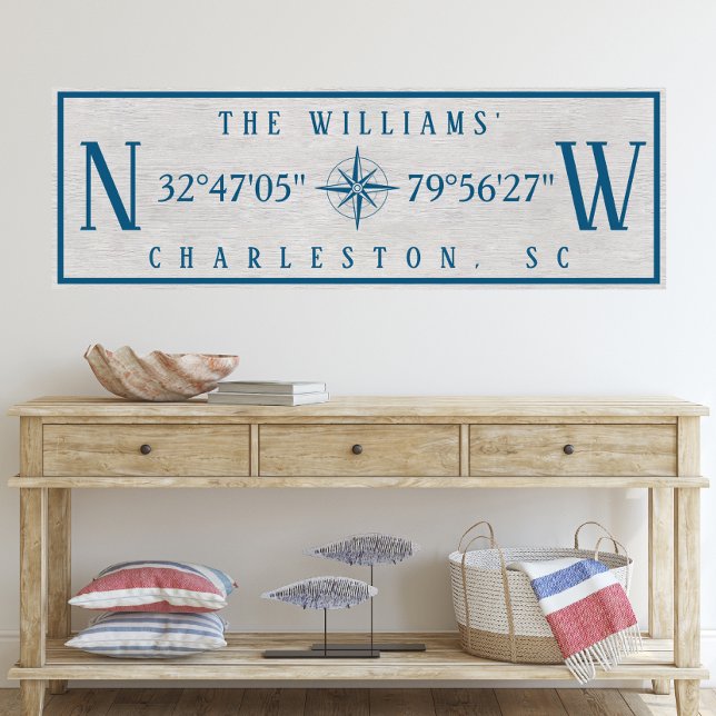 Toile Latitude Longitude Personalized Family Name Wrap (Latitude Longitude Personalized Family Name Wall Art Wrapped Canvas Coordintates Housewarming Gift)