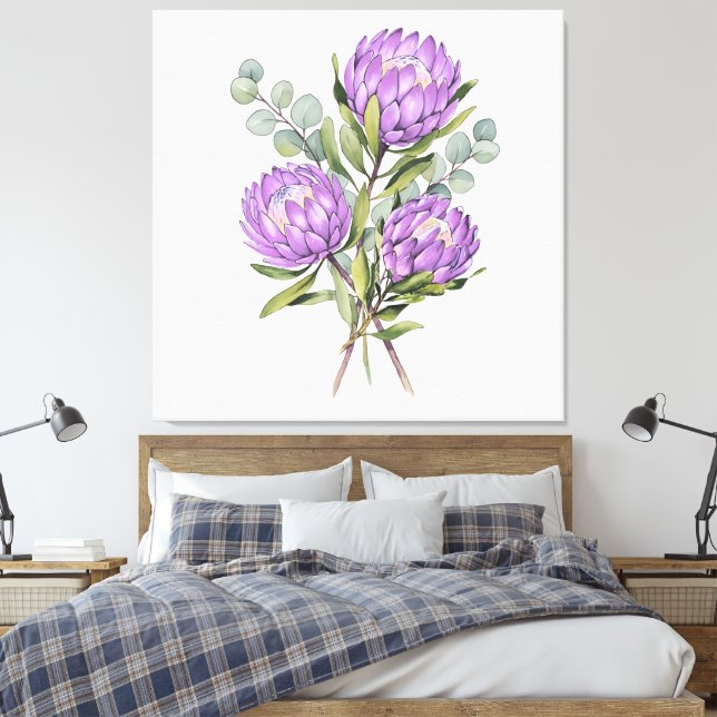 Toile Lavender Protea Botanical Watercolor (Insitu(Chambre))