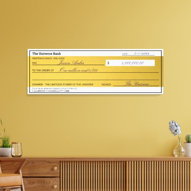 Toile Law of Attraction Elegant Gold Abundance Check (Insitu(Salon))