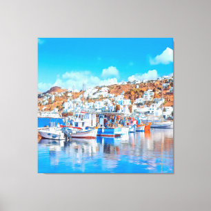 Toile ldp MYKONOS - bateaux de pêche - port - panorama