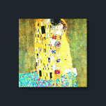 Toile Le baiser de Gustav Klimt<br><div class="desc">Le Kiss de Gustav Klimt imprimé en toile.The Kiss (Lovers) a été peint par le peintre symboliste autrichien Gustav Klimt entre 1908 et 1909, point culminant de sa "période d'or", lorsqu'il peignit un certain nombre d'oeuvres dans un style doré similaire. Carré parfait, la toile représente un couple embrassant, leurs corps...</div>