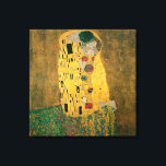 Toile Le baiser de Gustav Klimt<br><div class="desc">Le Kiss (Lovers) a été peint par le peintre symboliste autrichien Gustav Klimt entre 1908 et 1909, point culminant de sa "période d'or", lorsqu'il peignit un certain nombre d'oeuvres dans un style doré similaire. Carré parfait, la toile représente un couple d'embrassades, leurs corps entrecoupés de robes travaillées, décorés dans un...</div>