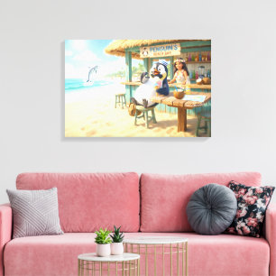 Toile Le bar de plage du pingouin