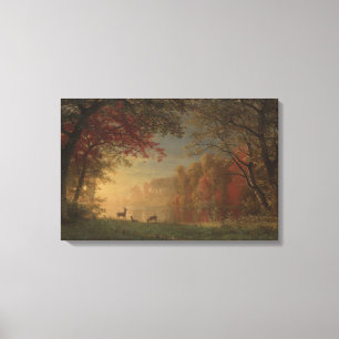 Toile Le Cerf couché de soleil indien au bord d'un lac