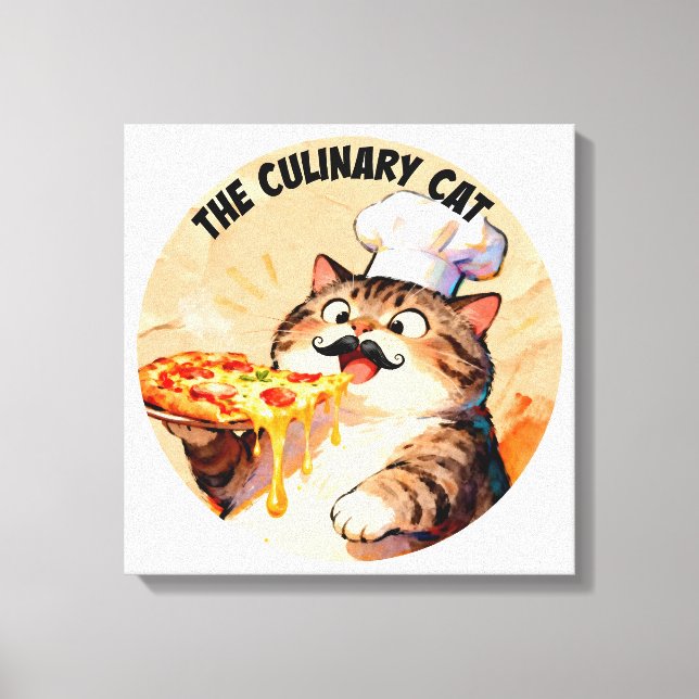Toile Le Chat Culinaire avec le Chat Chef Pizza Tenant u (Recto)