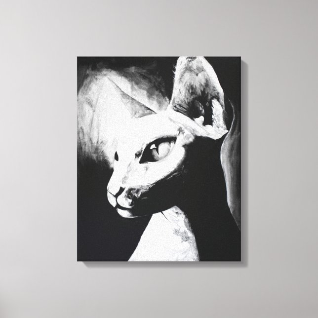 Toile Le Chat Sphynx Cheveux Kitty Black White Peinture (Recto)