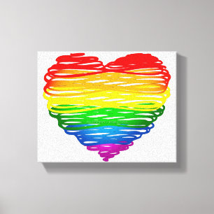 Toile Le cœur arc-en-ciel de SlipperyJoe griffonné tourb