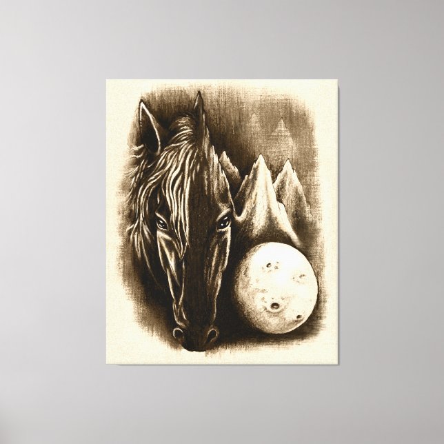 Toile Le côté sombre - Cheval noir surréaliste et Lune (Recto)