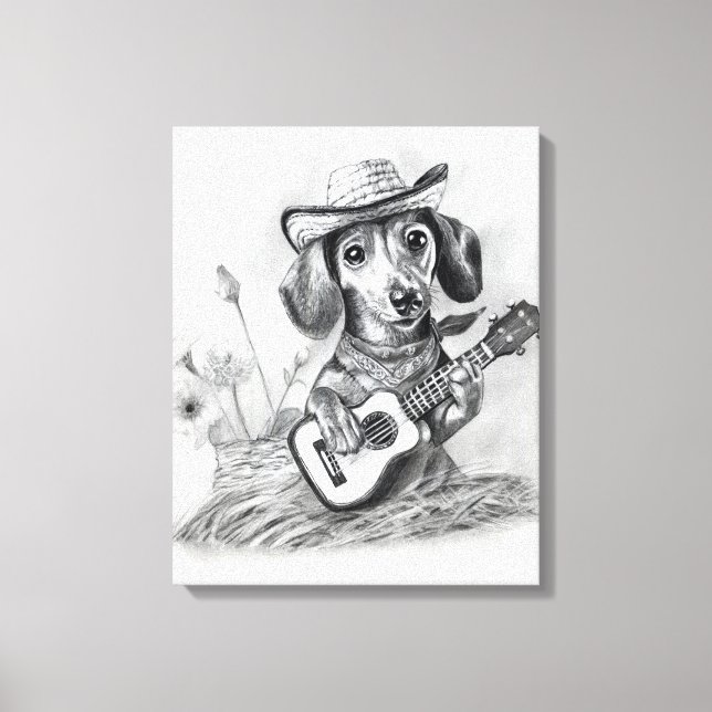 Toile Le dachshund chanteur country (Recto)