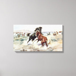 Toile Le défi (Chevaux combattant dans l'Ouest américain