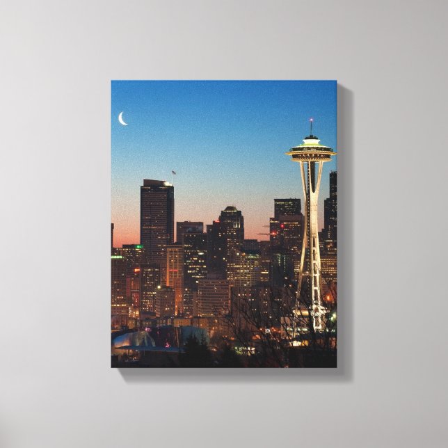 Toile Le drapeau américain vole entre la lune montante (Recto)