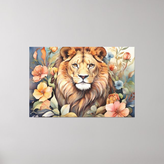 Toile Le Lion Regal Au Milieu De Flores Faune Exotique (Recto)