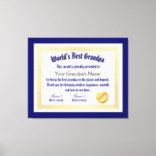 Toile Le meilleur certificat grand-père du monde Funny m