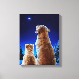 Toile Le Miracle de Noël des chats et des chiens
