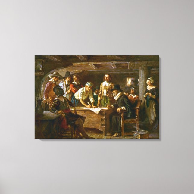 Toile Le pacte de Mayflower 1620 Jean Leon Ferris (Recto)