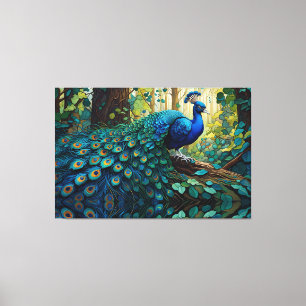 Toile Le paon bleu dans la forêt
