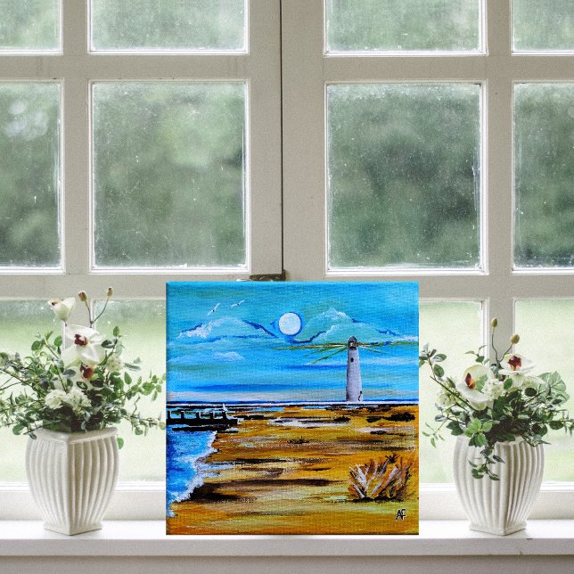 Toile Le phare sur la plage Peinture d'Alfred Fox (Créateur téléchargé)