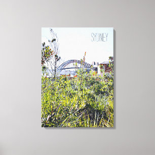 Toile Le pont du port de Sydney avec des plantes autocht