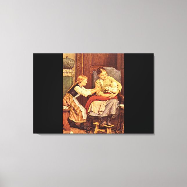 Toile Le premier sourire', Albert Anker_Groupes et figur (Recto)