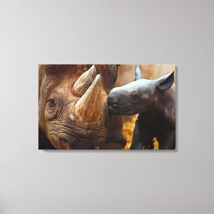 Toile "Le rhinocéros noir en danger critique avec bébé"