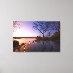 Toile Le River Club lodge, coucher de soleil sur le fleu