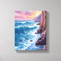Le souffle de l'océan | Aquarelle de la côte roche