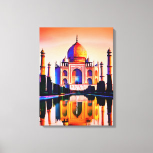 Toile Le Taj Mahal contre un ciel couché de soleil