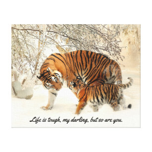 Toile Le tigre et le CUB de mère dans la neige la "vie