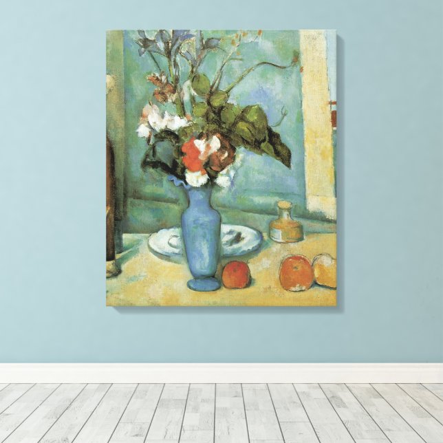 Toile Le Vase bleu (Fleurs et Fruits) de Paul Cézanne (Insitu (Plancher de Bois))