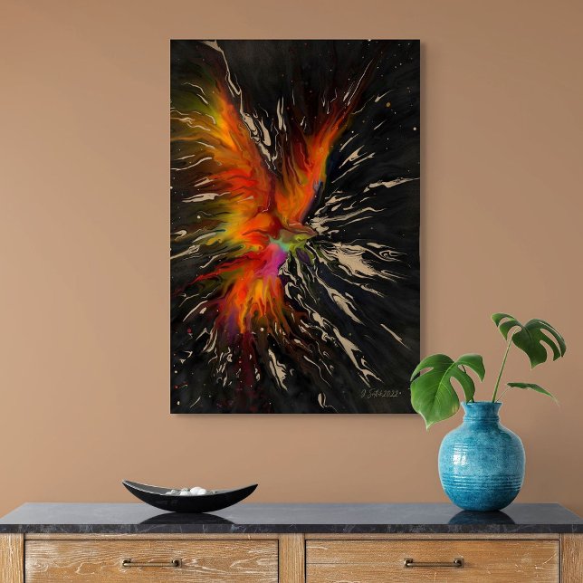 Toile Le Vol du Phénix – Renaissance Abstraite Ardente (The Flight of the Phoenix – Fiery Abstract Rebirth)