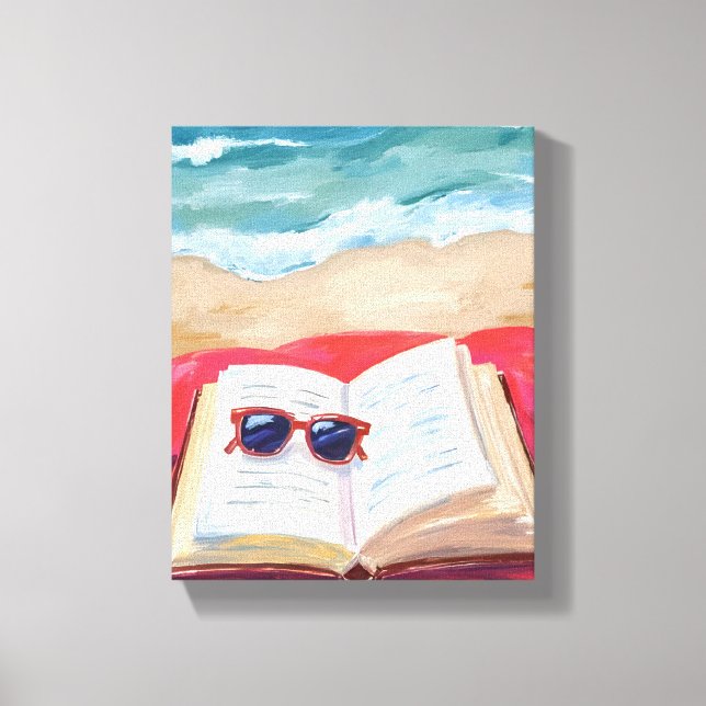 Toile Lecture sur la plage | Peinture aquarelle des vagu (Recto)