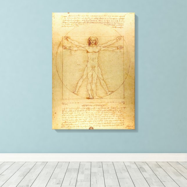 Toile Leonardo Da Vinci, Homme Vitruvien, Ratio D'Or (Insitu (Plancher de Bois))