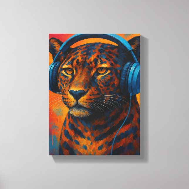 Toile Leopard cool avec casque Pop Art Style (Recto)