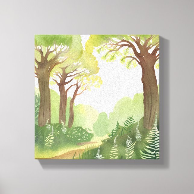 Toile Les arbres de la forêt verte | Nature Belle aquare (Recto)